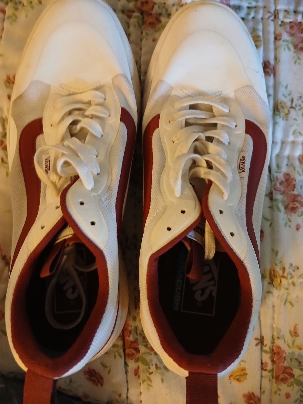 Vans Men’s White & Red Low-Top Skate Sneakers